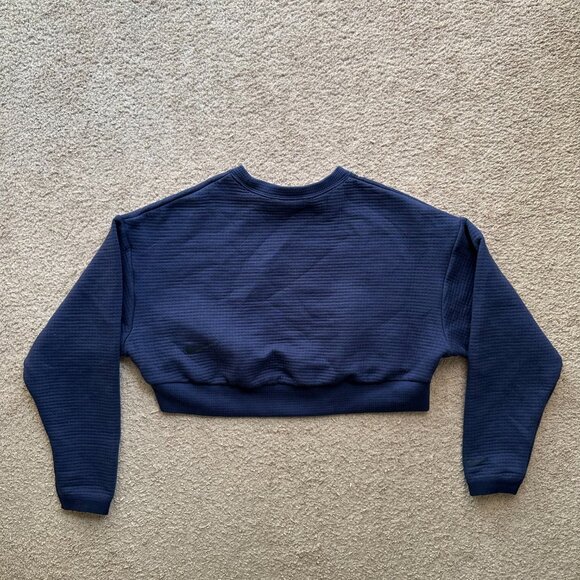 Nike Sweater Womens Small Crewneck Pullover Cropped Blue Logo Long Sleeve - Picture 2 of 9